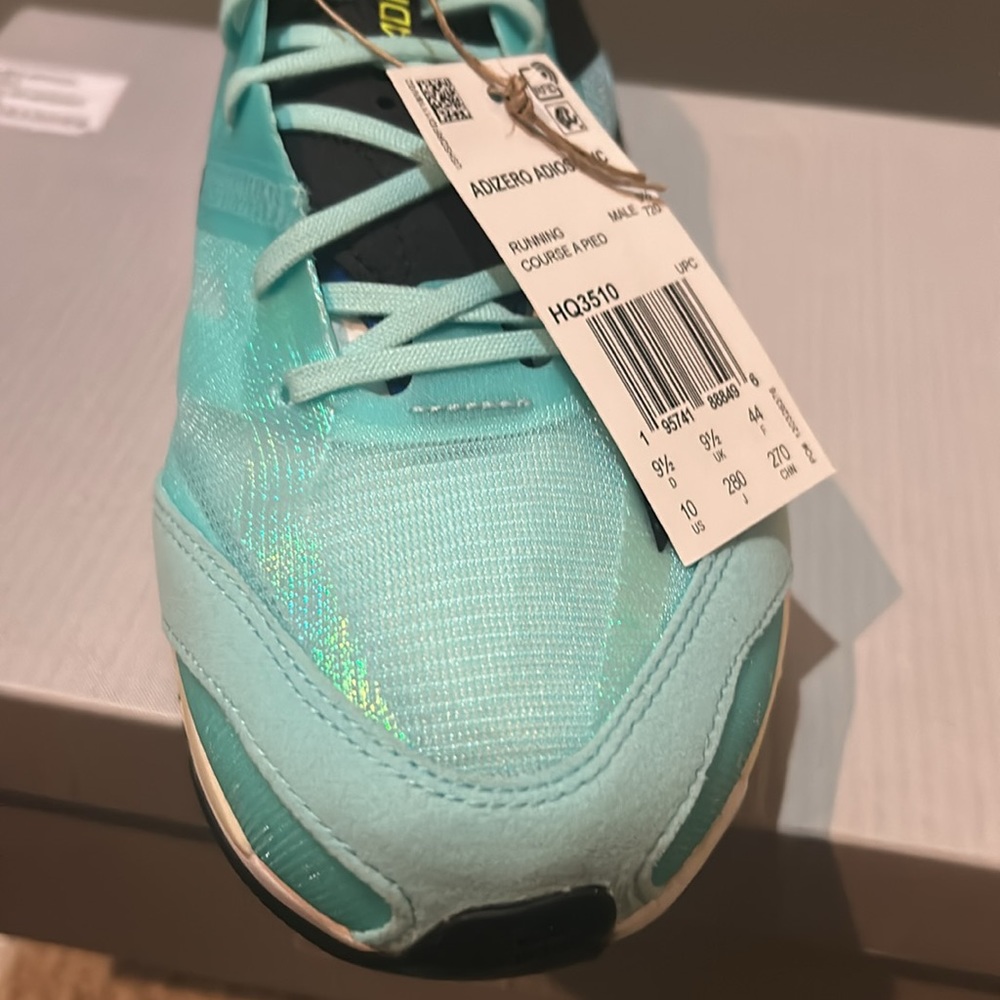 New in Box! adidas Adizero Adios 7 WC, Men’s 10 Running shoes in light aqua - Picture 2 of 8